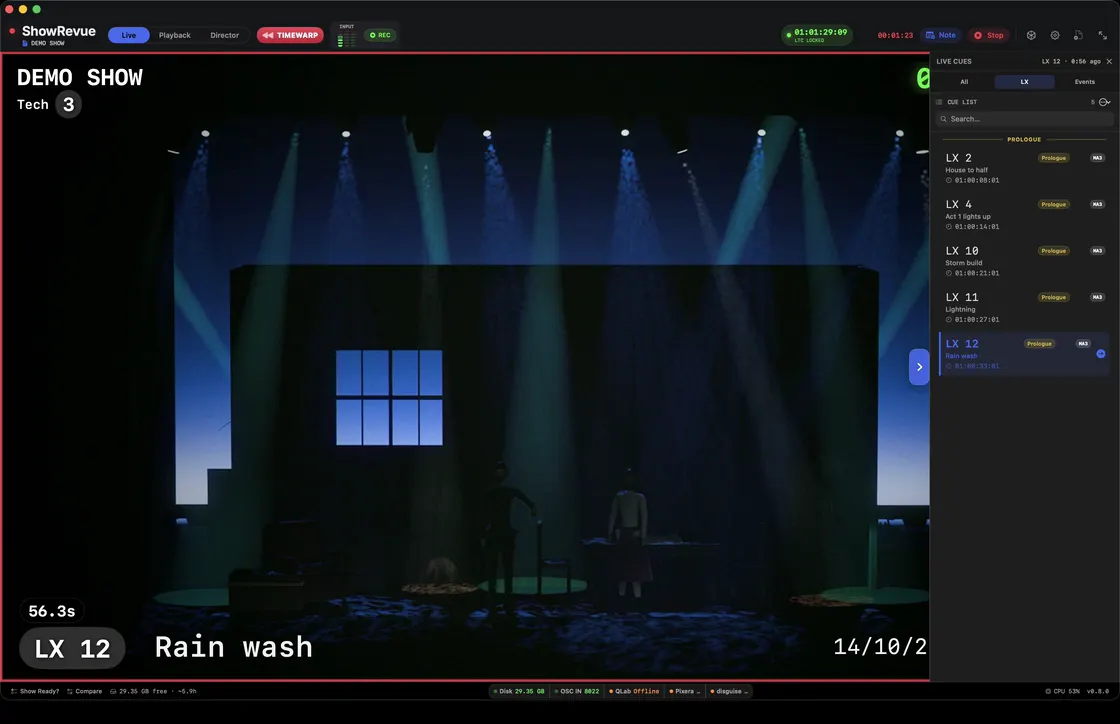 TimeWarp scrubbing back through the take, then returning to live