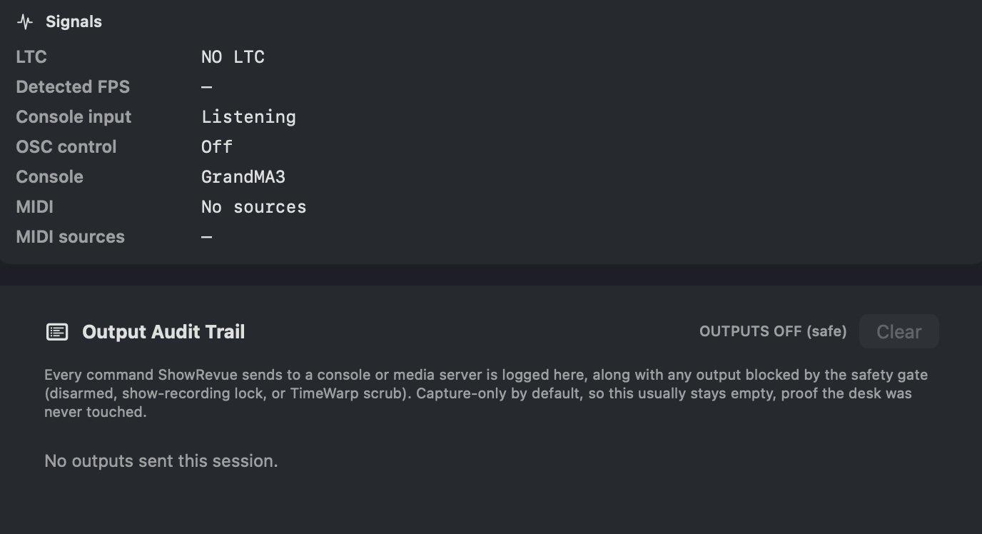 The Output Audit Trail with the outputs-off safety state showing